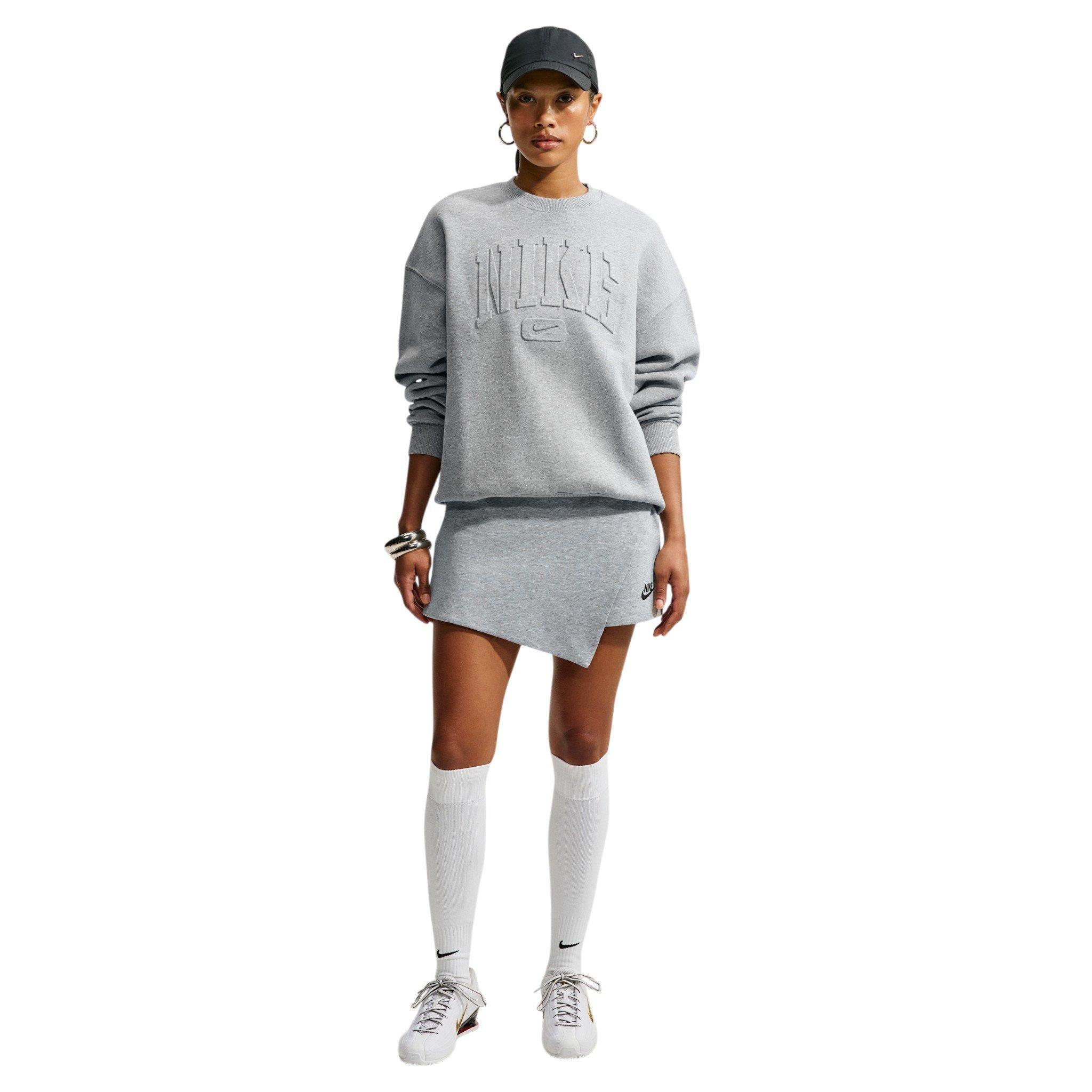 Nike Women's Studio Fleece Med-Weight "Graphic Pack" Oversized Embossed Crew - Grey - GREY